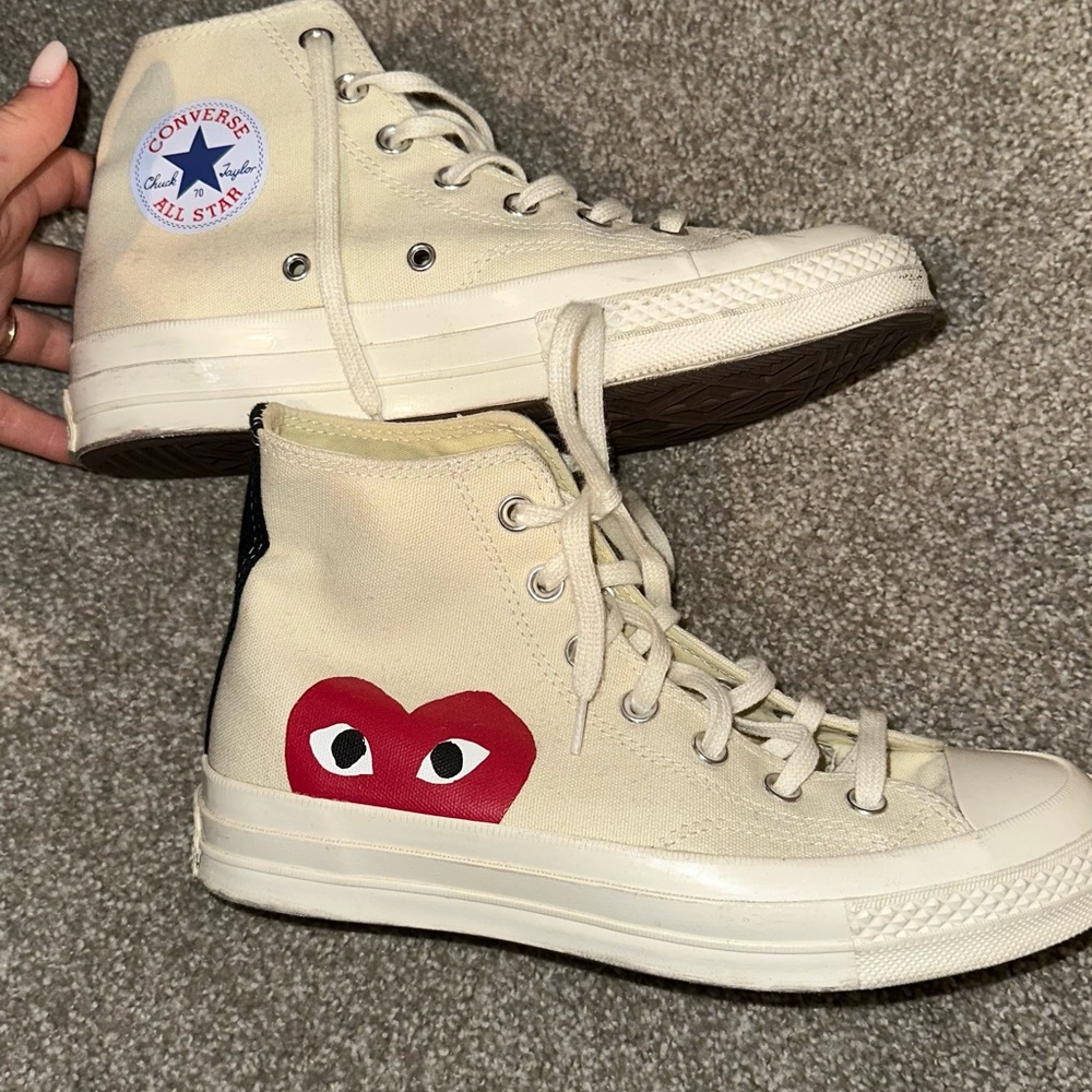 Converse Play Cream High-Tops with Red Heart